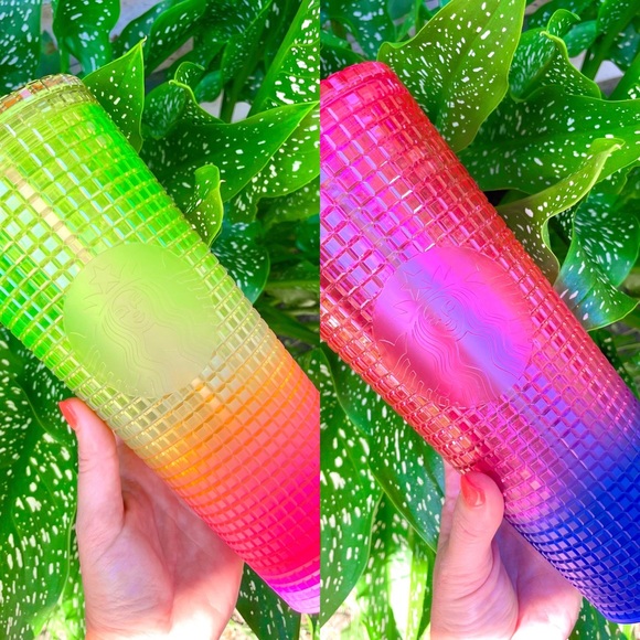 Starbucks SET of TWO Disco Grid Ombre Tumbler Cups Strawberry Lemonade & Berry